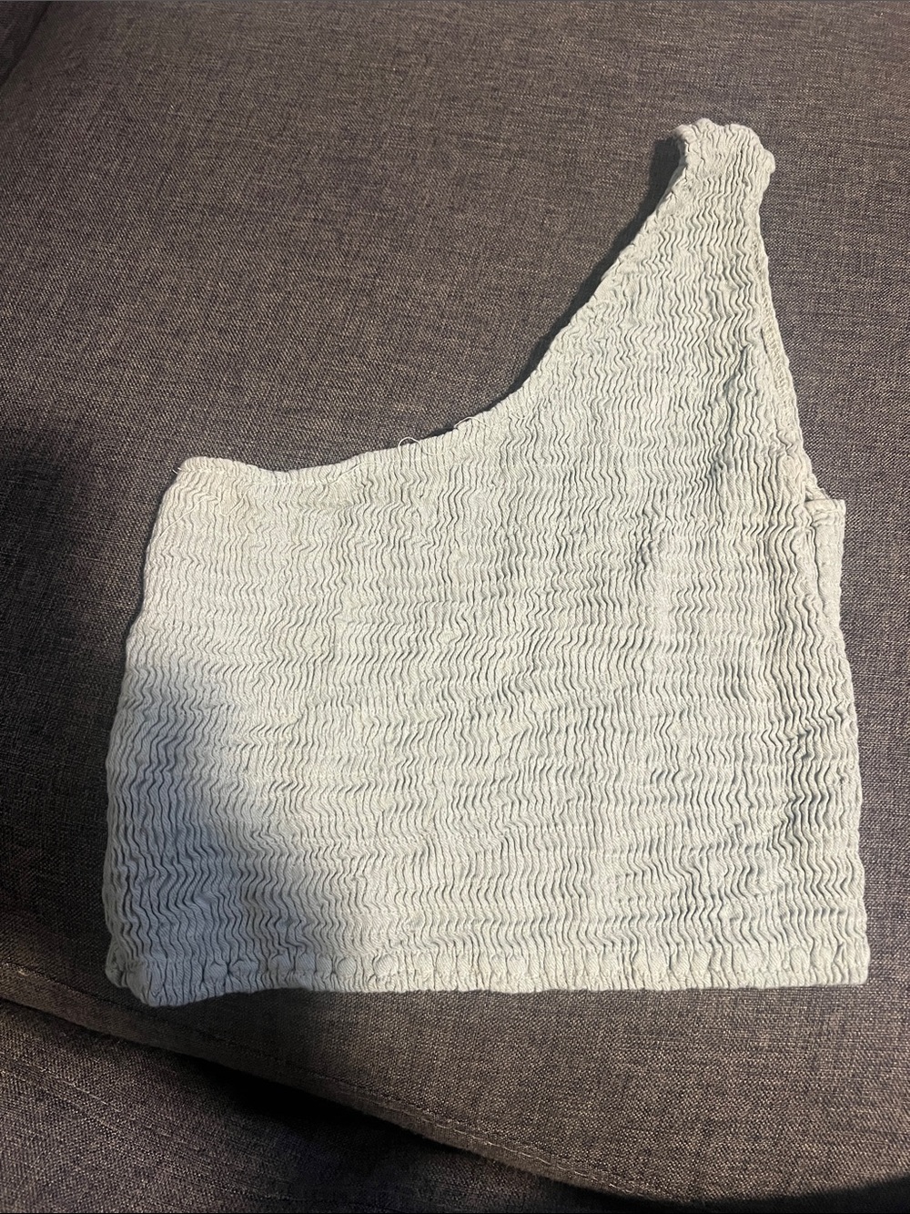One-Shoulder Smocked Crop Top - Pale Green